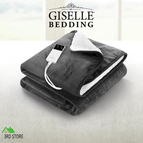 Giselle Electric Throw Rug Heated Blanket Washable Snuggle Flannel Winter Grey