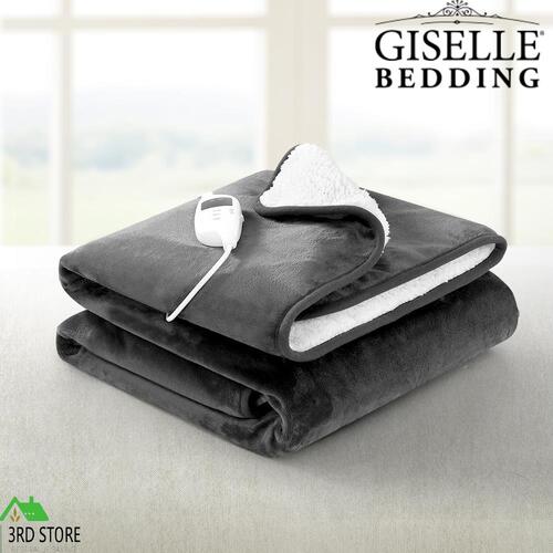 Giselle Electric Throw Rug Heated Blanket Washable Snuggle Flannel Winter Grey