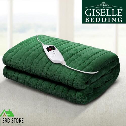 Giselle Electric Throw Rug Heated Blanket Washable Snuggle Flannel Winter Green