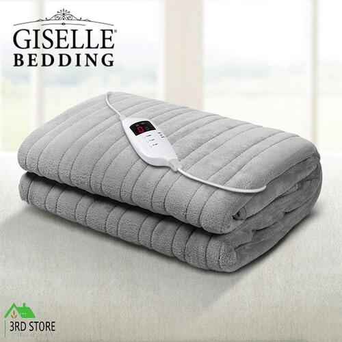 Giselle Heated Electric Throw Rug Fleece Washable Snuggle Blanket Winter Silver