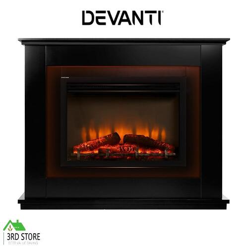 Devanti 2000WElectric Fireplace Mantle Portable Fire Heater Convection Log Heat Panel- black