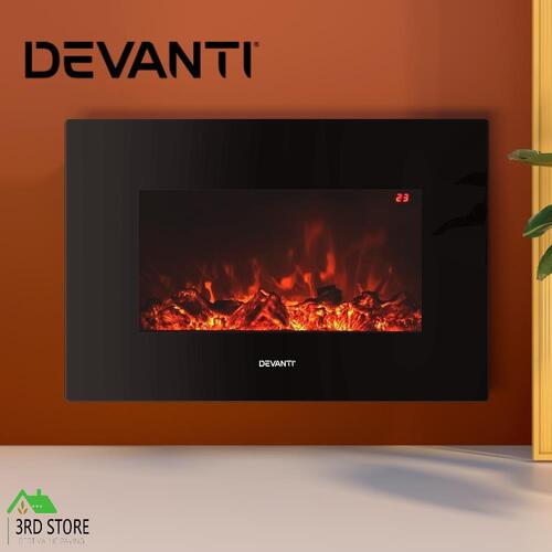 Devanti Electric Fireplace Fire Heater Wall Mounted 3D Flame Indoor 2000W Effect