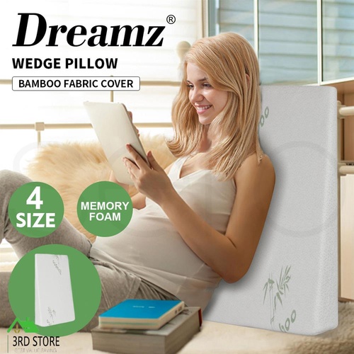 DreamZ Bedding Wedge Pillow Memory Foam Cushion Back Neck Support Bamboo Cover 10cm