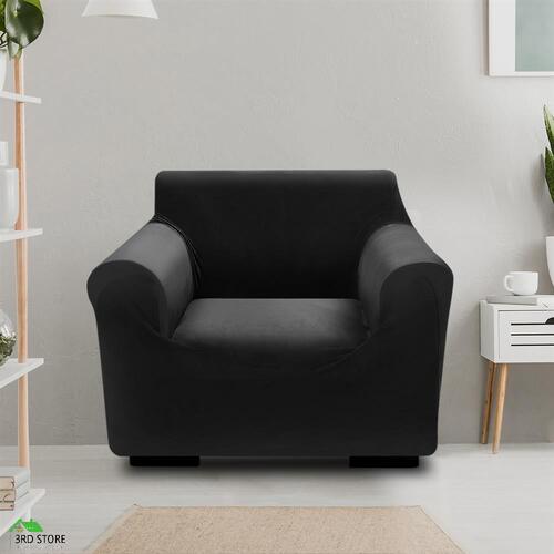 Black 1 Seater Plush Stretch Sofa Cover
