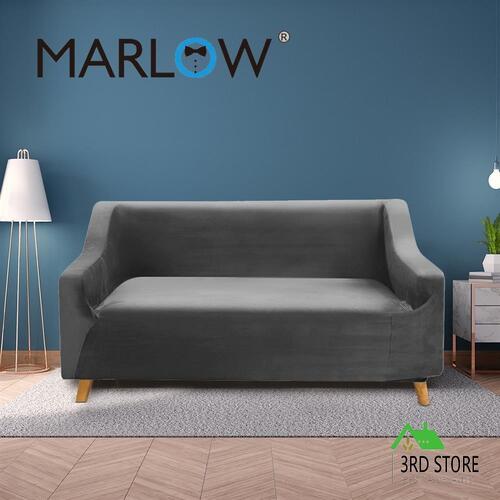 Sofa Cover High Stretch Super Soft Plush Protector Couch Slipcover 2 Seater Grey
