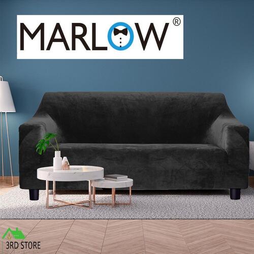 Marlow Stretch Sofa Cover Couch Lounge Slipcover Protector 3 Seater Plush BLACK