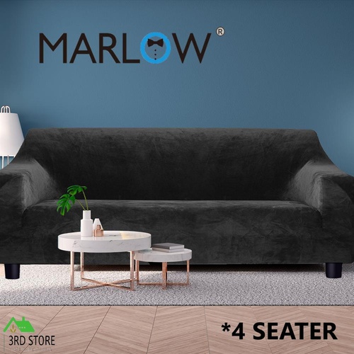 Marlow Stretch Sofa Cover Couch Lounge Slipcover Protector  4 Seater Plush Black