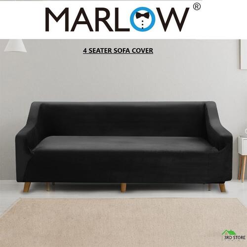 Marlow Stretch Sofa Cover Couch Lounge Slipcover Protector  4 Seater Plush Black