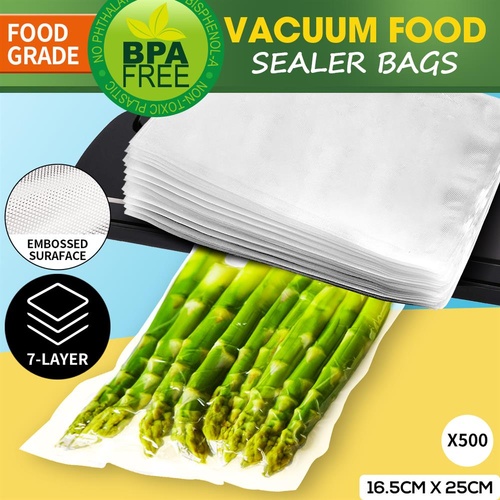 500Pcs 16.5x25cm Vacuum Sealer Bags Freezer Food Fresh Saver Storage Heat Seal
