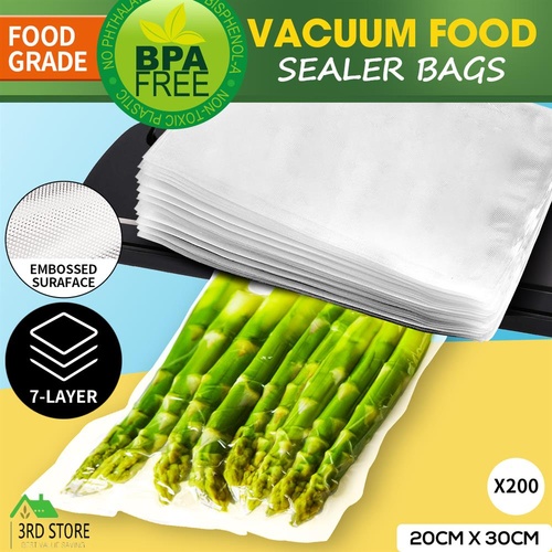 200 Pcs 20x30cm Commercial Grade Vacuum Food Sealing Bags