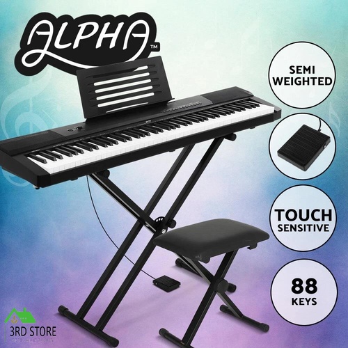 Alpha 88 Keys Electronic Piano Keyboard Digital Electric w/ Stand Stool Pedal