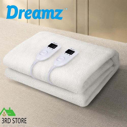 DreamZ 350GSM Electric Blanket Heated Fully Fitted Fleece Pad Washable King