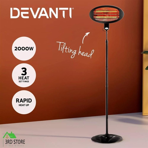 Devanti Electric Patio Heater Outdoor Radiant Portable Pedestal Heat Stand 2000W