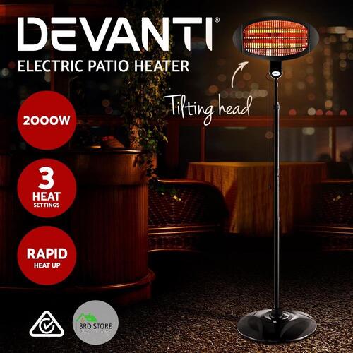 Devanti Electric Patio Heater Outdoor Radiant Portable Pedestal Heat Stand 2000W