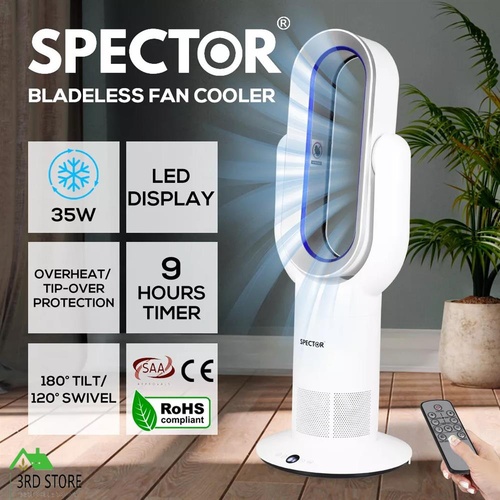 RETURNs Spector Bladeless Electric Fan Cooler 2 In 1 Air Cool Sleep Timer Remote Control