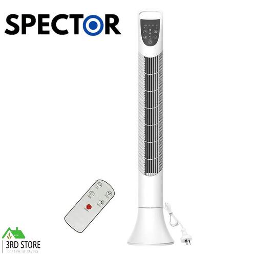 Electric Tower Fan Air Cooler Oscillating Timer 3 Speeds Remote Control in White