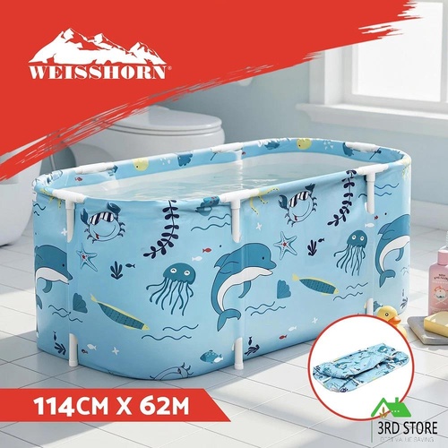 Weisshorn Foldable Bathtub PVC Spa Bucket Inflatable Cushion 113x61cm Blue