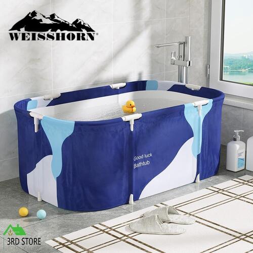 Weisshorn Foldable Bathtub PVC Spa Bucket Inflatable Cushion 114x62cm Navy Blue