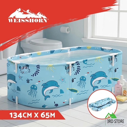Weisshorn Foldable Bathtub PVC Spa Bucket Inflatable Cushion 132x65cm Blue