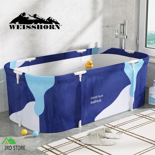 RETURNs Weisshorn Foldable Bathtub PVC Spa Bucket Inflatable Cushion 134x65cm Navy Blue