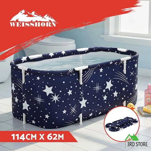 Weisshorn Foldable Bathtub PVC SPA Bucket Inflatable Cushion 114x62cm Star Navy