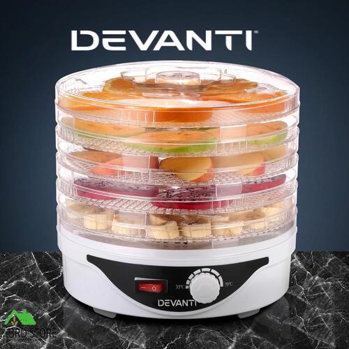 Devanti 5 Trays Food Dehydrator Fruit Dehydrators Pet Beef Jerky Dryer White