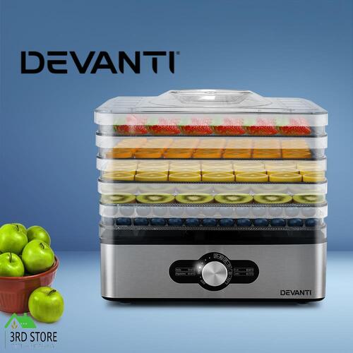 Devanti Food Dehydrators Jerky Dehydrator Fruit Dryer 5 Trays Stainless Steel