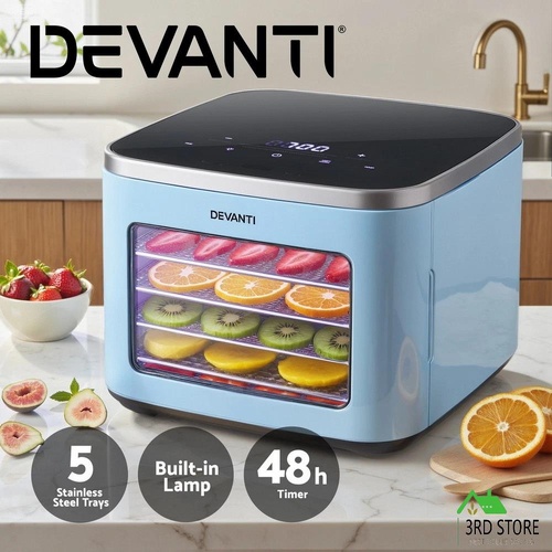 Devanti 5 Trays Food Dehydrator Stainless Steel Trays Fruit Jerky Dryer Mini