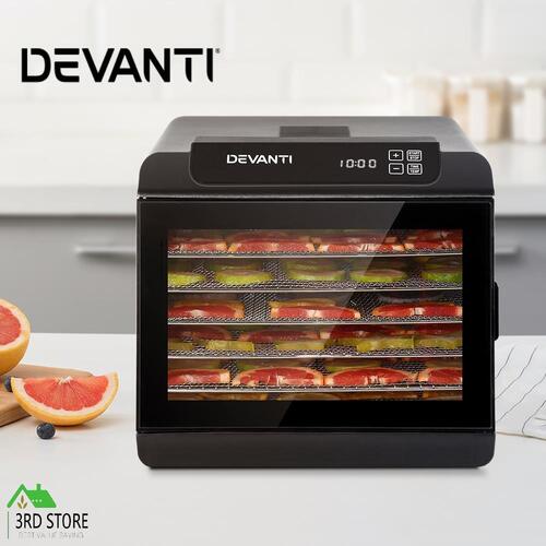 Devanti Food Dehydrators Stainless Steel Jerk Dehydrator Fruit Dryer 6 Trays