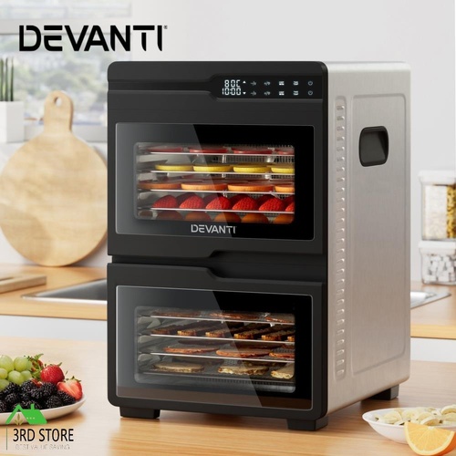 Devanti 12 Trays Food Dehydrator Dual-Zone Stainless Steel Fruit Jerky Dryer
