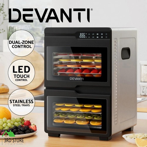 RETURNs Devanti 12 Trays Food Dehydrator Dual-Zone Stainless Steel Fruit Jerky Dryer
