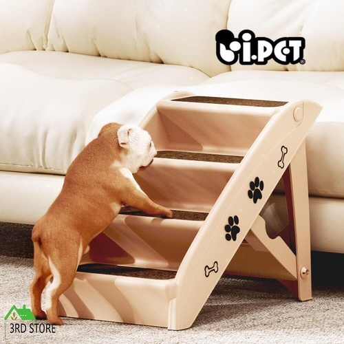 i.Pet Dog Ramp Steps For Bed Sofa Car Pet Stairs Ladder Indoor Foldable Beige