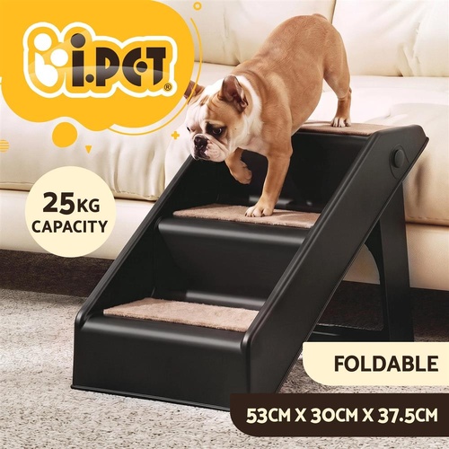 i.Pet Dog Ramp 3 Steps Pet Stairs For Bed Sofa Car Foldable Portable Ladder Black