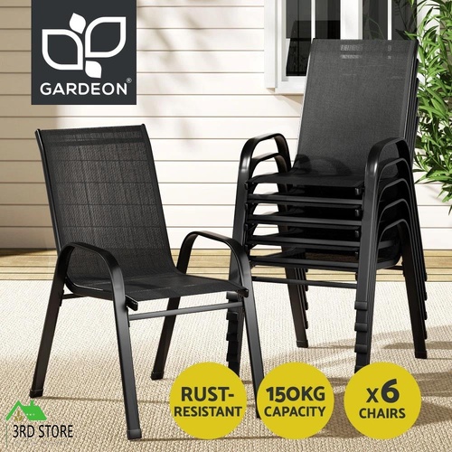 Gardeon 6PC Outdoor Dining Chairs Stackable Lounge Chair Patio Furniture Black