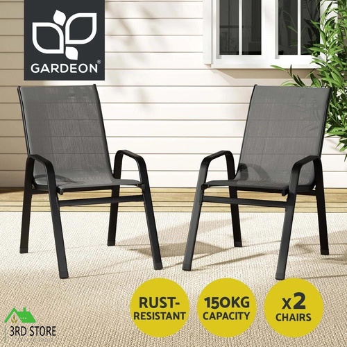 Gardeon 2PC Outdoor Dining Chairs Stackable Lounge Chair Patio Furniture Black