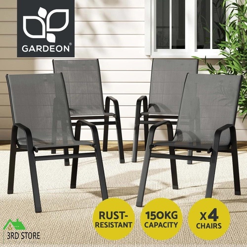 Gardeon 4PC Outdoor Dining Chairs Stackable Lounge Chair Patio Furniture Black