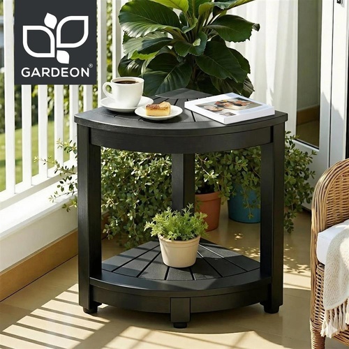 Gardeon Outdoor Coffee Side Table HDPE Desk Corner Shower Stool Bench Seat with Storage Shelf Black