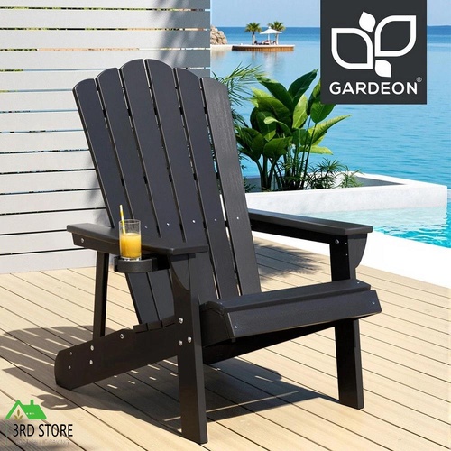 Gardeon Outdoor Chairs HDPE Adirondack Beach Chair Sun Lounge Patio Furniture Garden Black