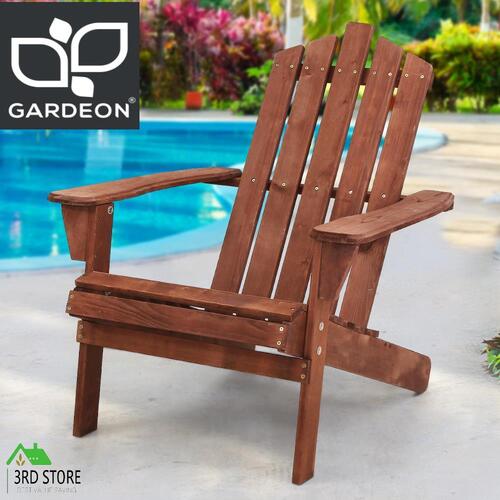 Gardeon Outdoor Sun Lounge Beach Chairs Table Setting Wooden Adirondack Patio Brown Chair