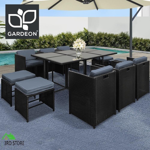 Gardeon 11Pcs Outdoor Furniture Dining Set Table and Chairs Patio Wicker Garden