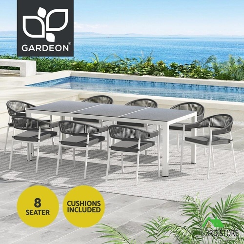 Gardeon 9PCS Outdoor Dining Set Table Chairs Patio Rope Lounge Setting 8-seater