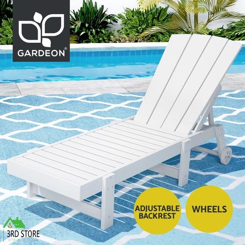 Gardeon Sun Lounge Beach Chair HDPE Adirondack Lounger Patio Outdoor Furniture with Wheels White