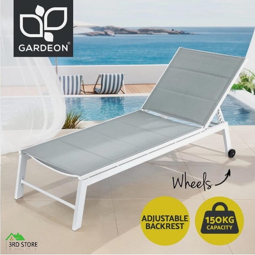 Gardeon Sun Lounger Chaise Lounge Wheels Patio Furniture Outdoor Setting White