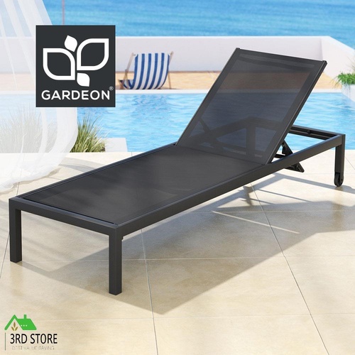 Gardeon Sun Lounge Outdoor Lounger Aluminium Folding Beach Chair Wheels Black