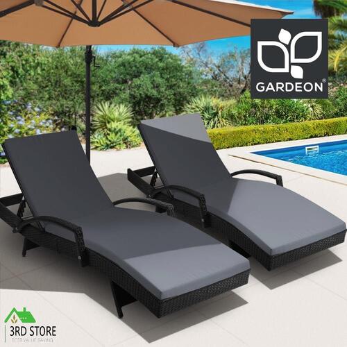 Gardeon Outdoor Sun Lounge Wicker Lounger Patio Furniture Rattan Recliner x2