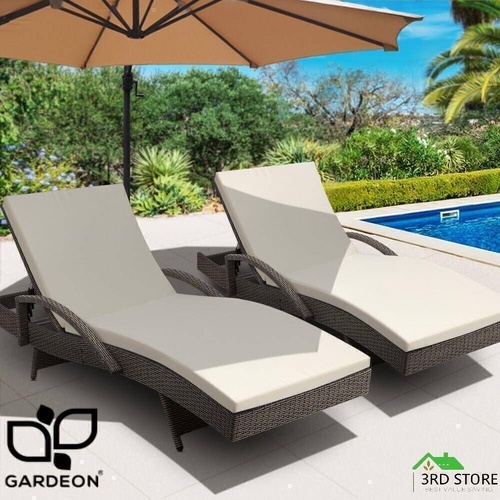 Gardeon 2pc Sun Lounge Wicker Lounger Outdoor Furniture Day Bed Rattan Patio