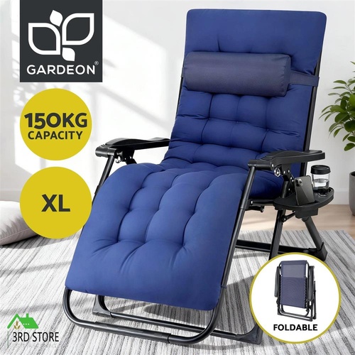 Gardeon Sun Lounge Lounger Folding Camping Zero Gravity Chair Outdoor Furniture XL Blue
