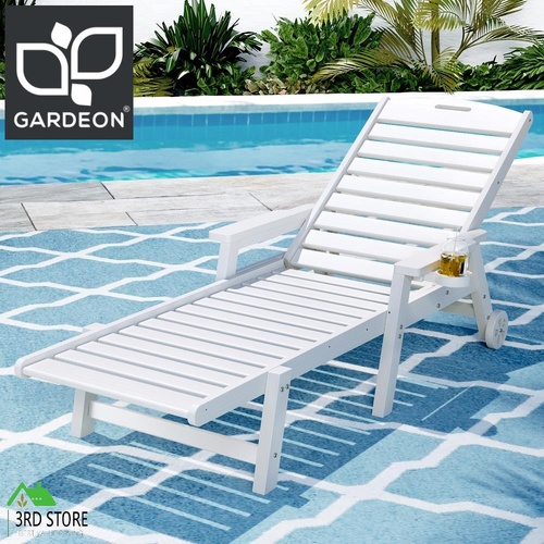 Gardeon Sun Lounge Lounger Beach Chair HDPE Patio Outdoor Furniture with Wheels White