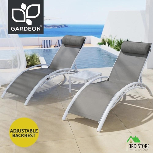 Gardeon 3PC Sun Lounge Outdoor Lounger Table Chairs Steel Patio Furniture Garden