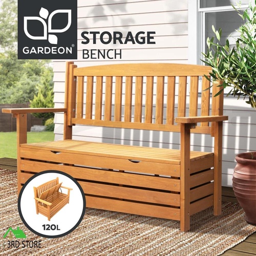 Gardeon Outdoor Storage Bench Box Wooden Garden Chair 2 Seat Timber Furniture